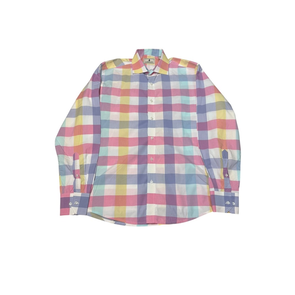 Southern Pines Mens Plaid Check Button Down Long Sleeve‎ Shirt Colorful L/G
